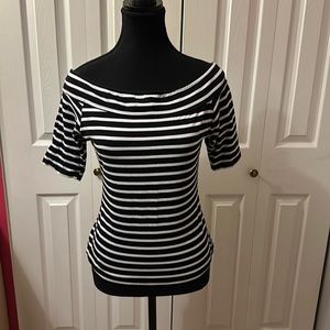 Striped black-and-white, Boat neck, lovely girl collection top